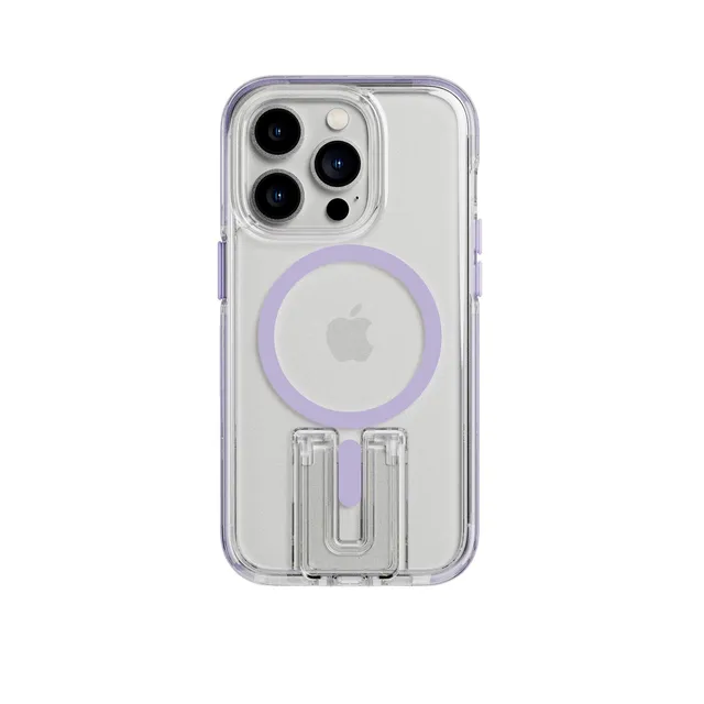 Tech21 EvoCrystal Kick iPhone 14 Pro Hülle lila MagSafe Stand