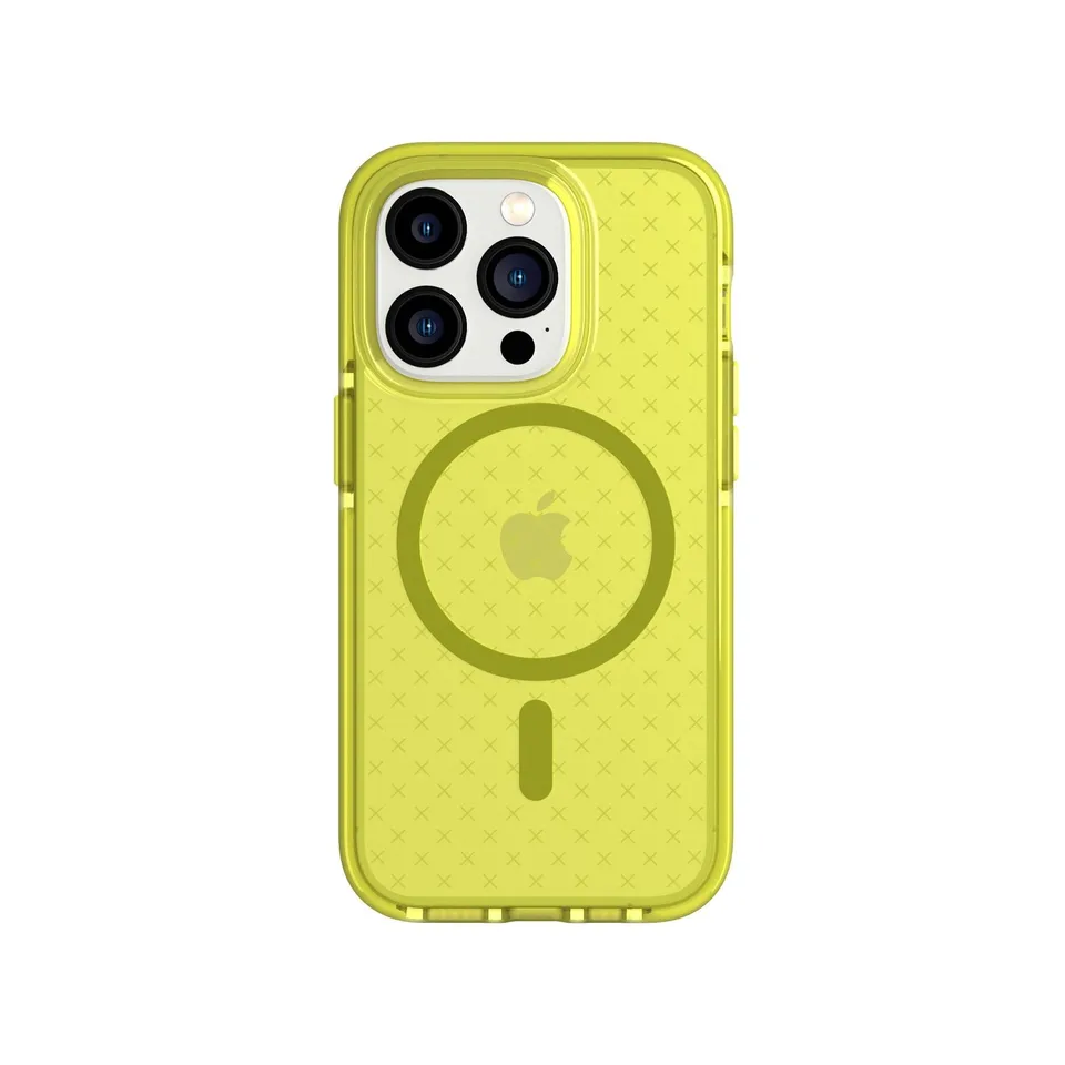 Tech21 EvoCheck iPhone 14 Pro Hülle Acid Yellow MagSafe