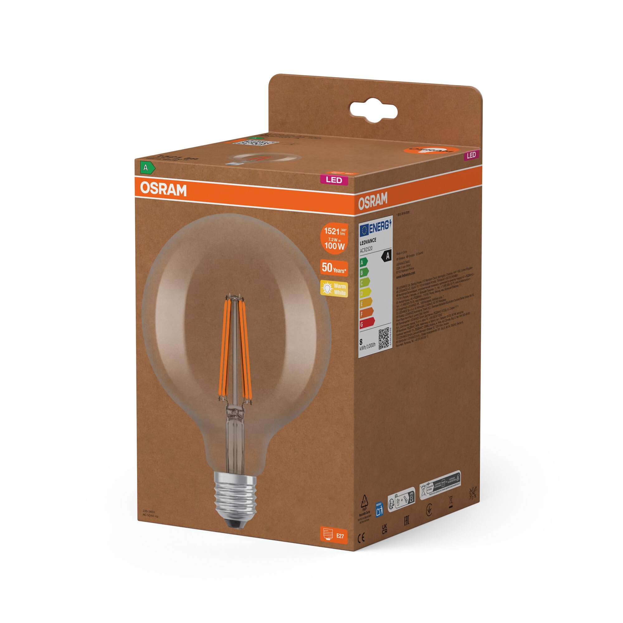ams OSRAM SMART+ Globe 125 LED-Lampe klar 100W Ersatz
