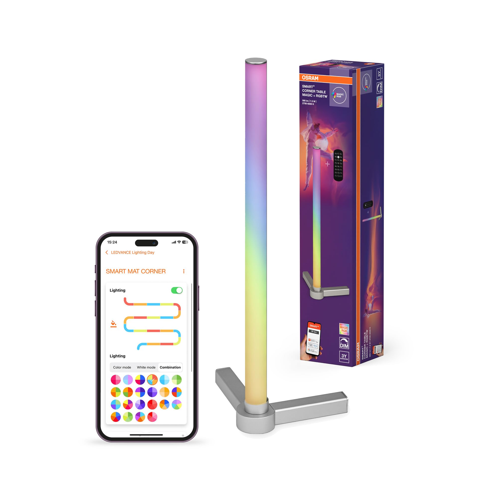OSRAM SMART+ Corner Table Tischleuchte 40cm silber RGB