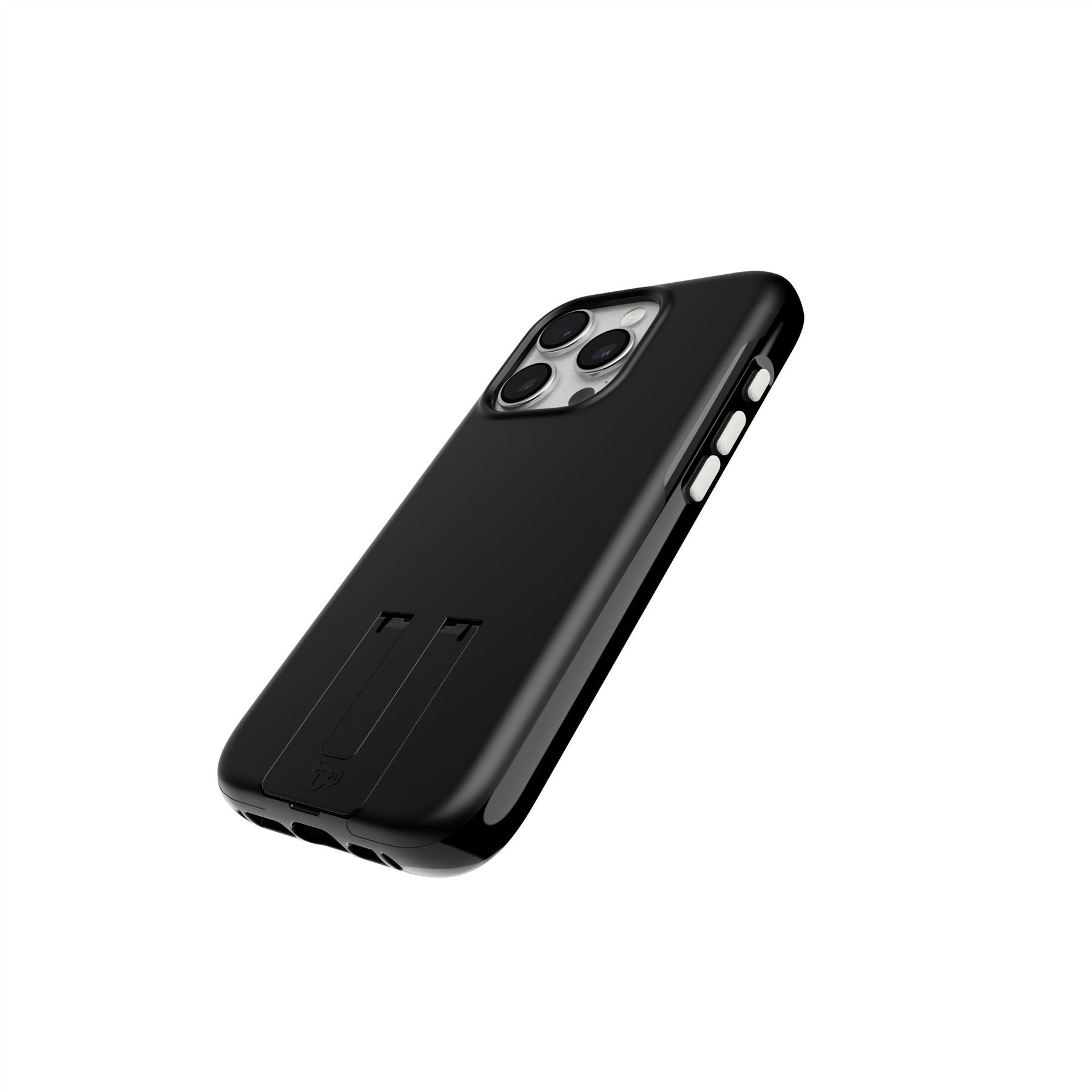 Tech21 EvoCrystal Kick iPhone 15 Pro Hülle Obsidian Black Ständer