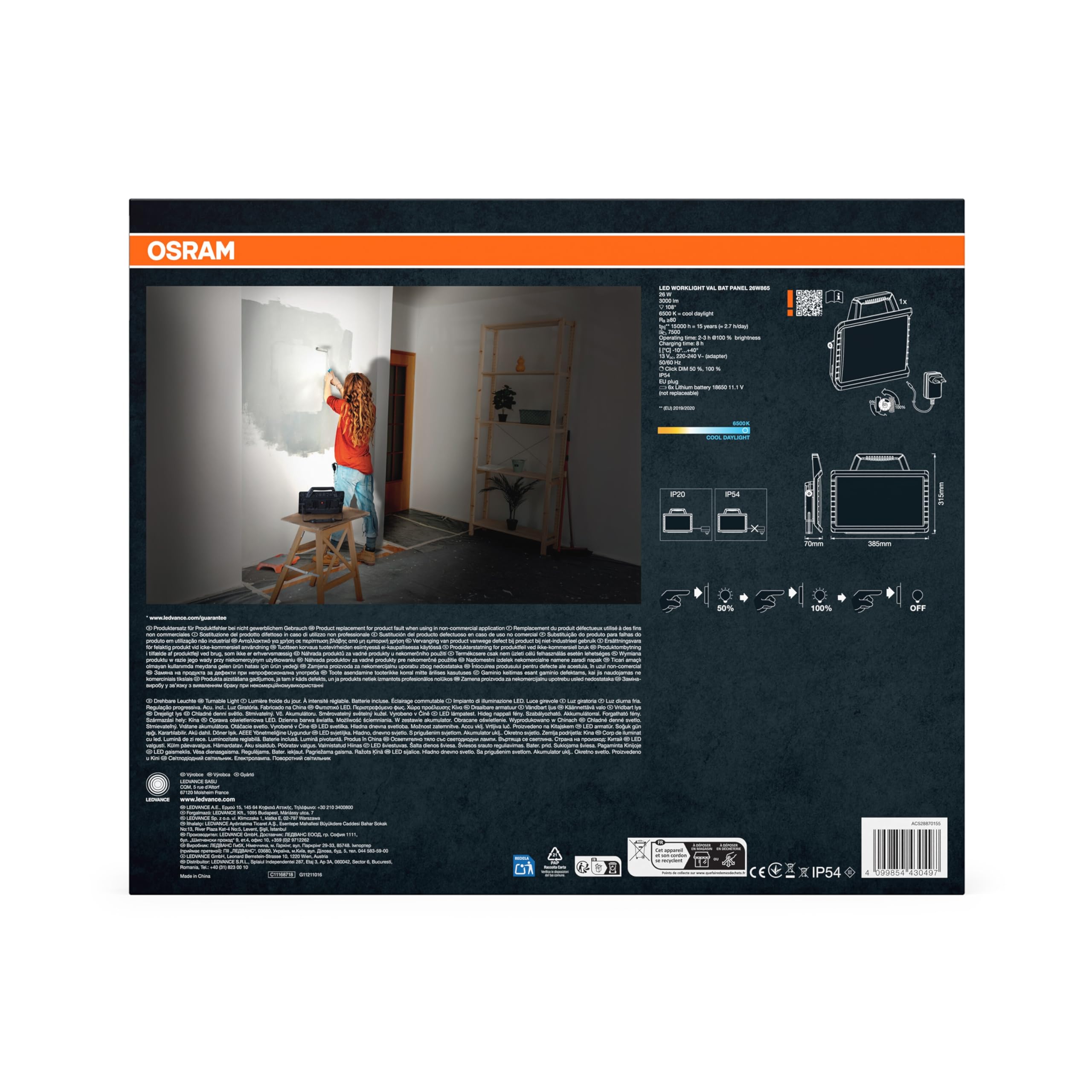 OSRAM VAL BAT PANEL Arbeitsleuchte 30W 6500K IP54 Akku