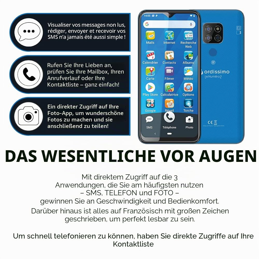 Ordissimo LeNumero2 Senioren-Smartphone 6,3 Zoll blau