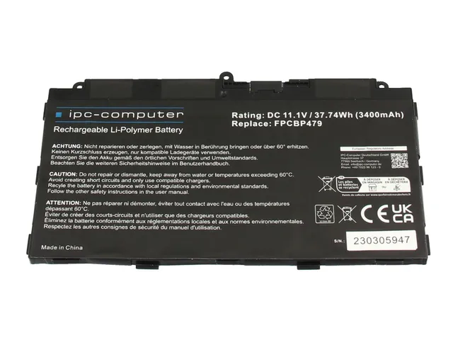 IPC-Computer Akkus 34075627 Laptop Akku 37,74Wh schwarz