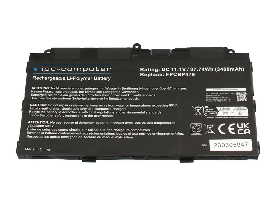 IPC-Computer Akkus 34075627 Laptop Akku 37,74Wh schwarz