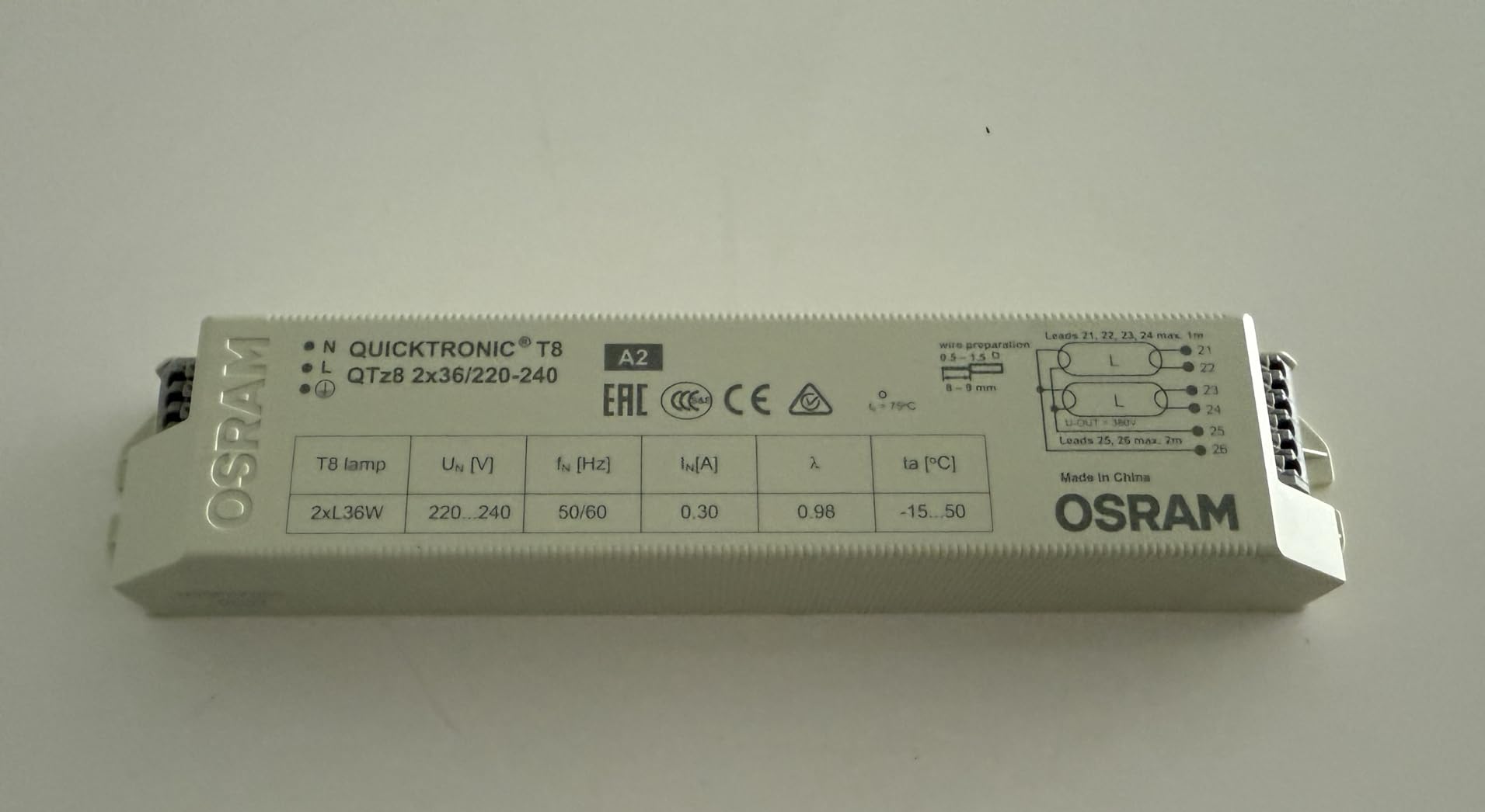 ams OSRAM POWERTRONIC QTz8 2x36/220-240 EVG Vorschaltgerät weiß
