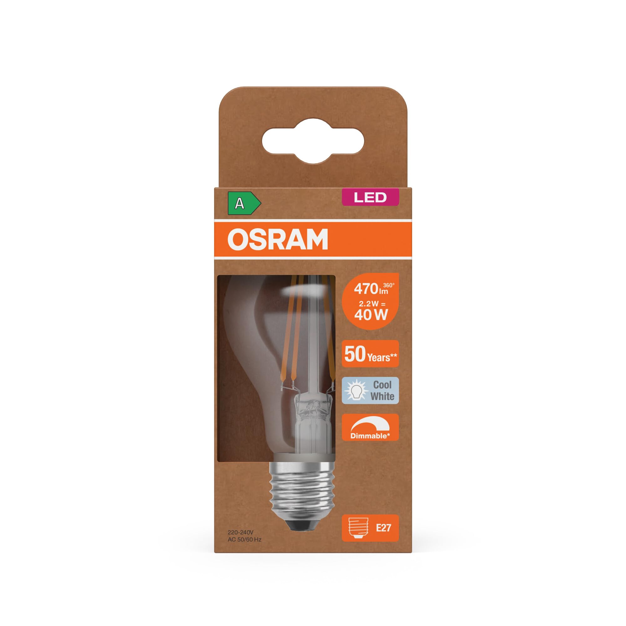 ams OSRAM Classic A 40 LED Filament E27 dimmbar Klasse A