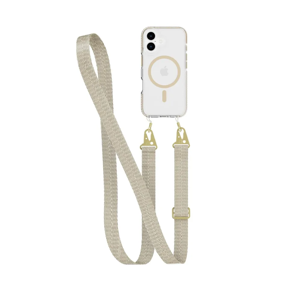 Tech21 EvoCrystal iPhone 16 Handyhülle Gold mit Band