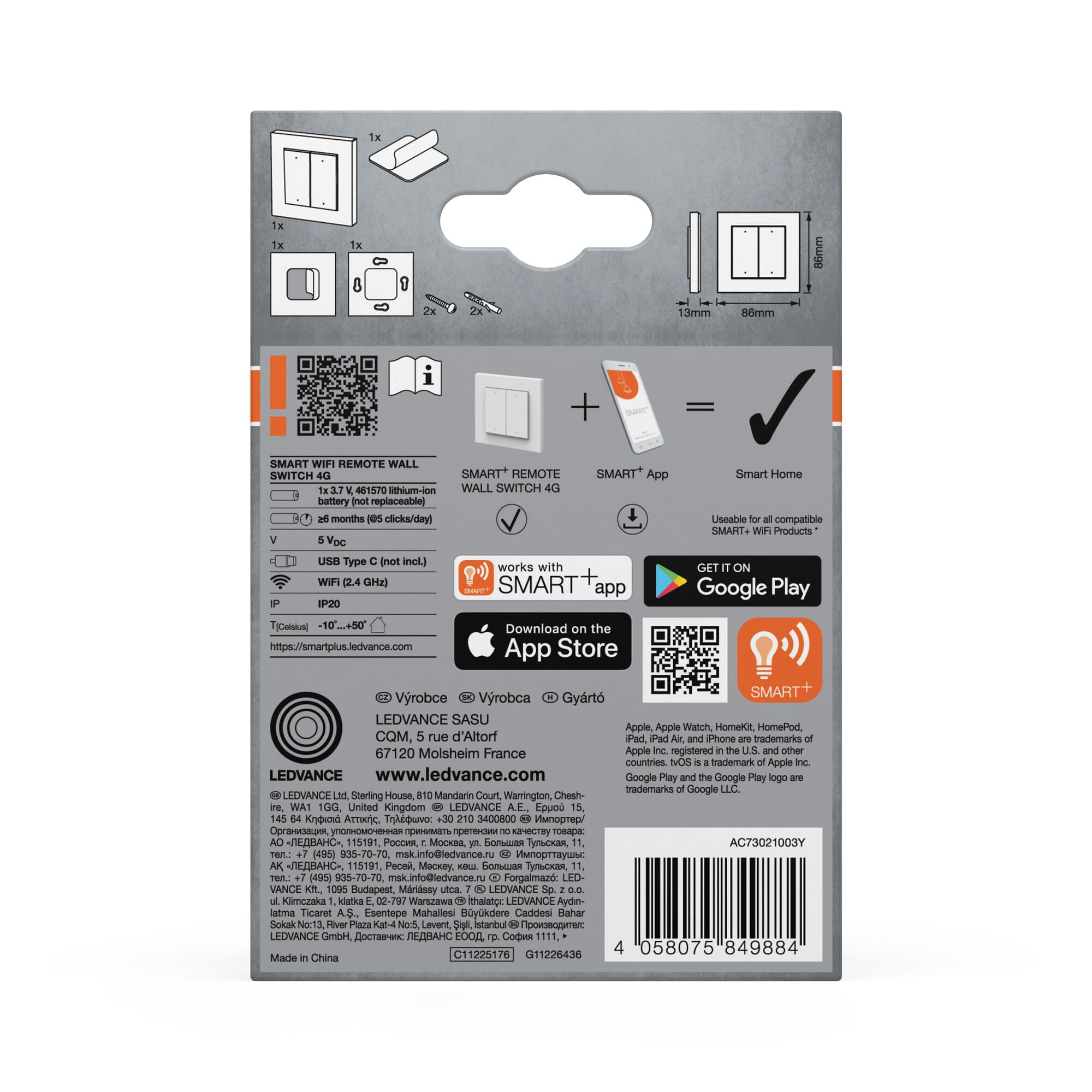 ams OSRAM SMART+ WiFi Wandschalter 4-Gang weiß magnetisch