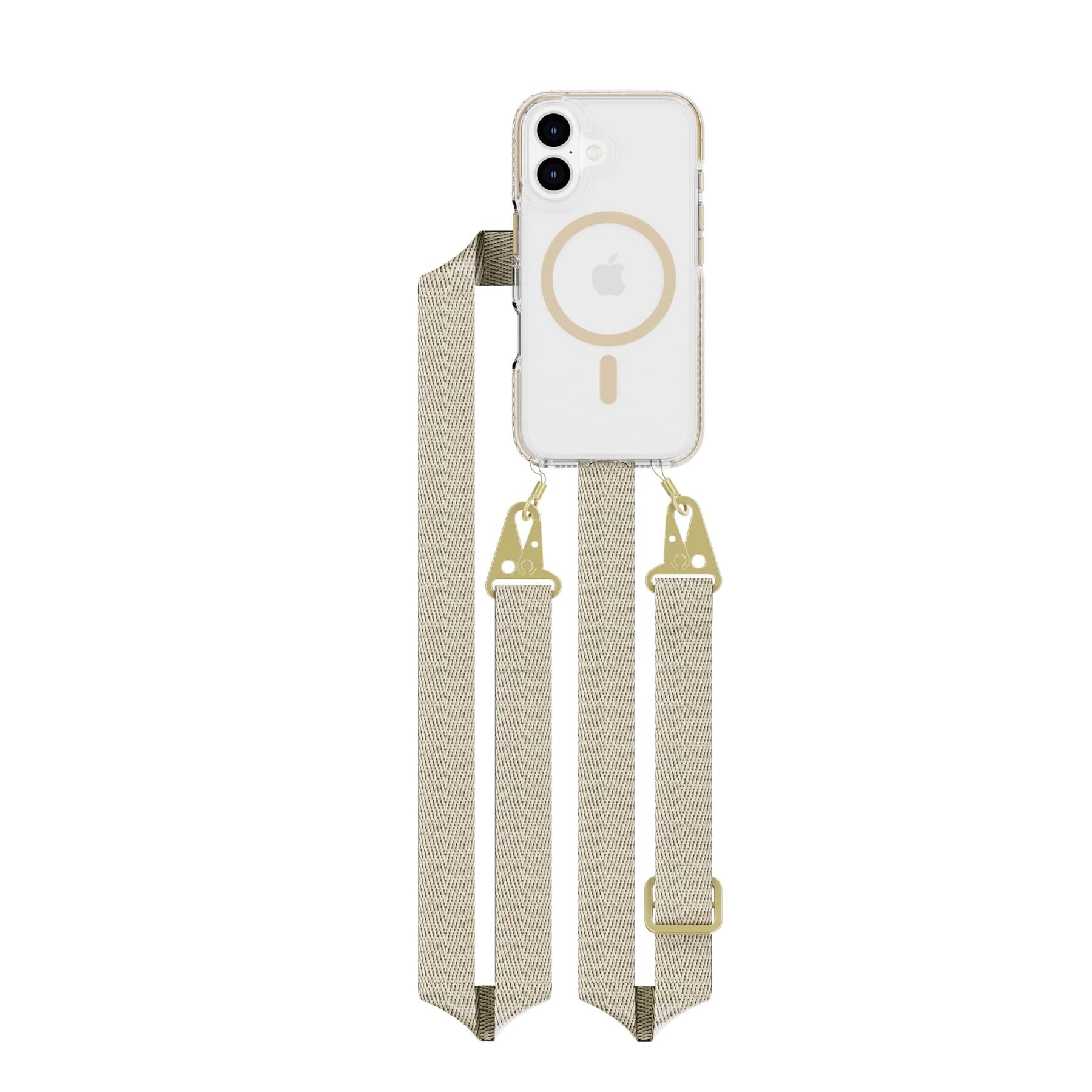 Tech21 EvoCrystal iPhone 16 Handyhülle Gold mit Band