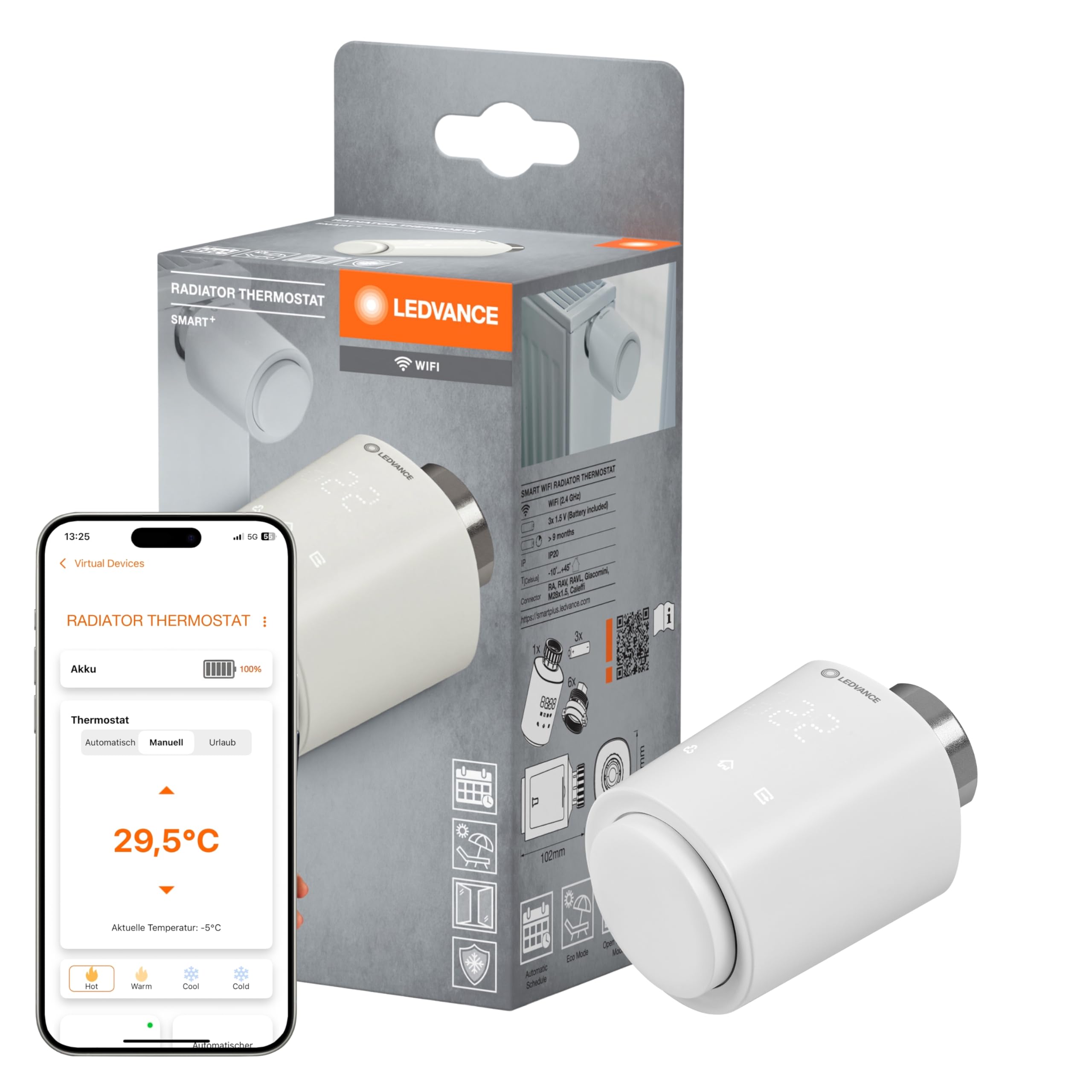 ams OSRAM SMART+ WiFi Heizkörperthermostat Weiß IP20 Kunststoff