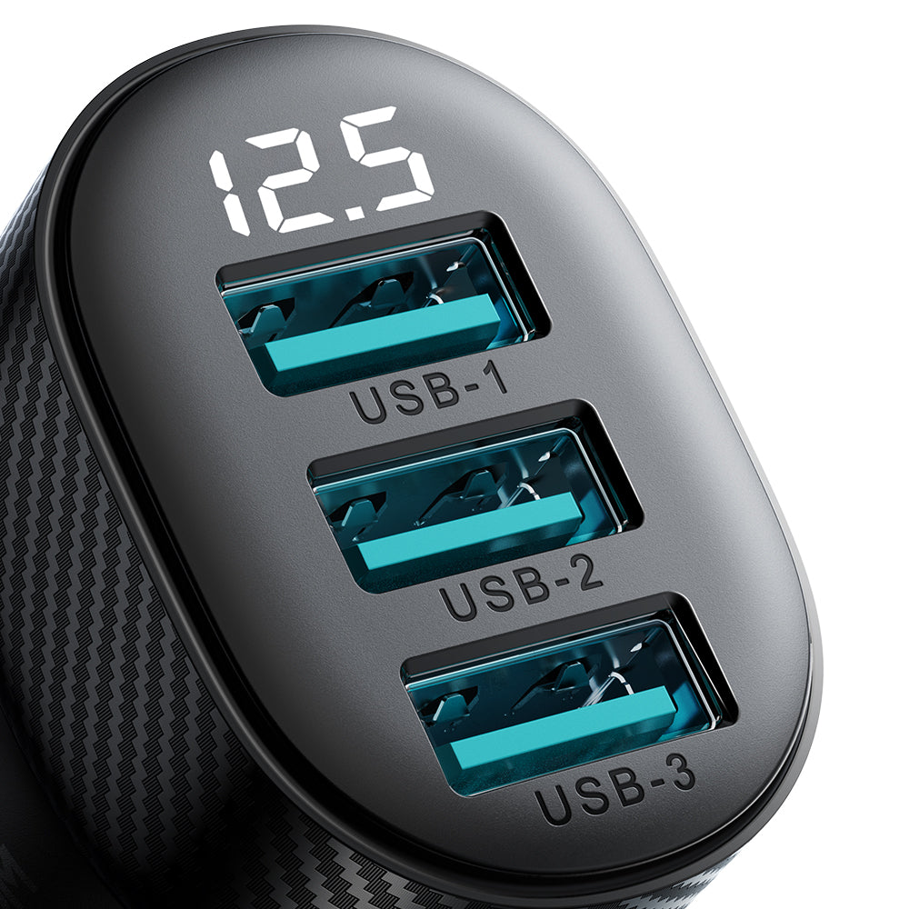 JOYROOM JR-CCD03 Auto Ladegerät 3USB 17W Display Schwarz