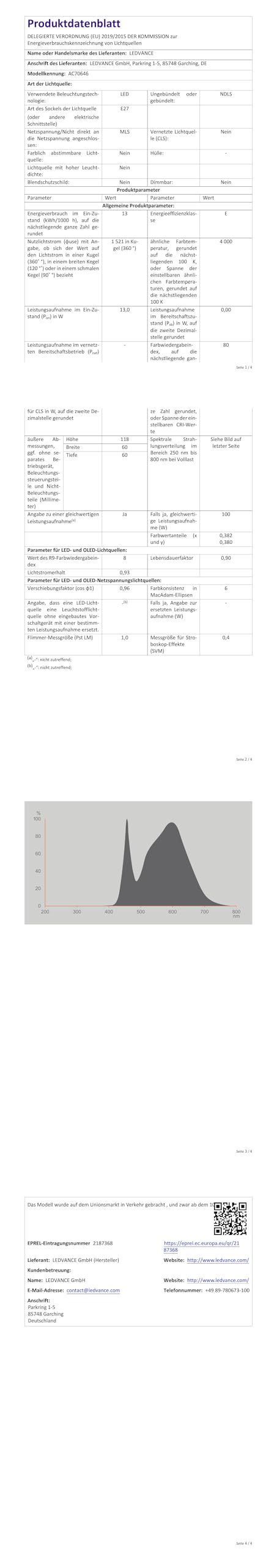 OSRAM SMART+ LED Base Classic A 100 E27 13W 4000K matt