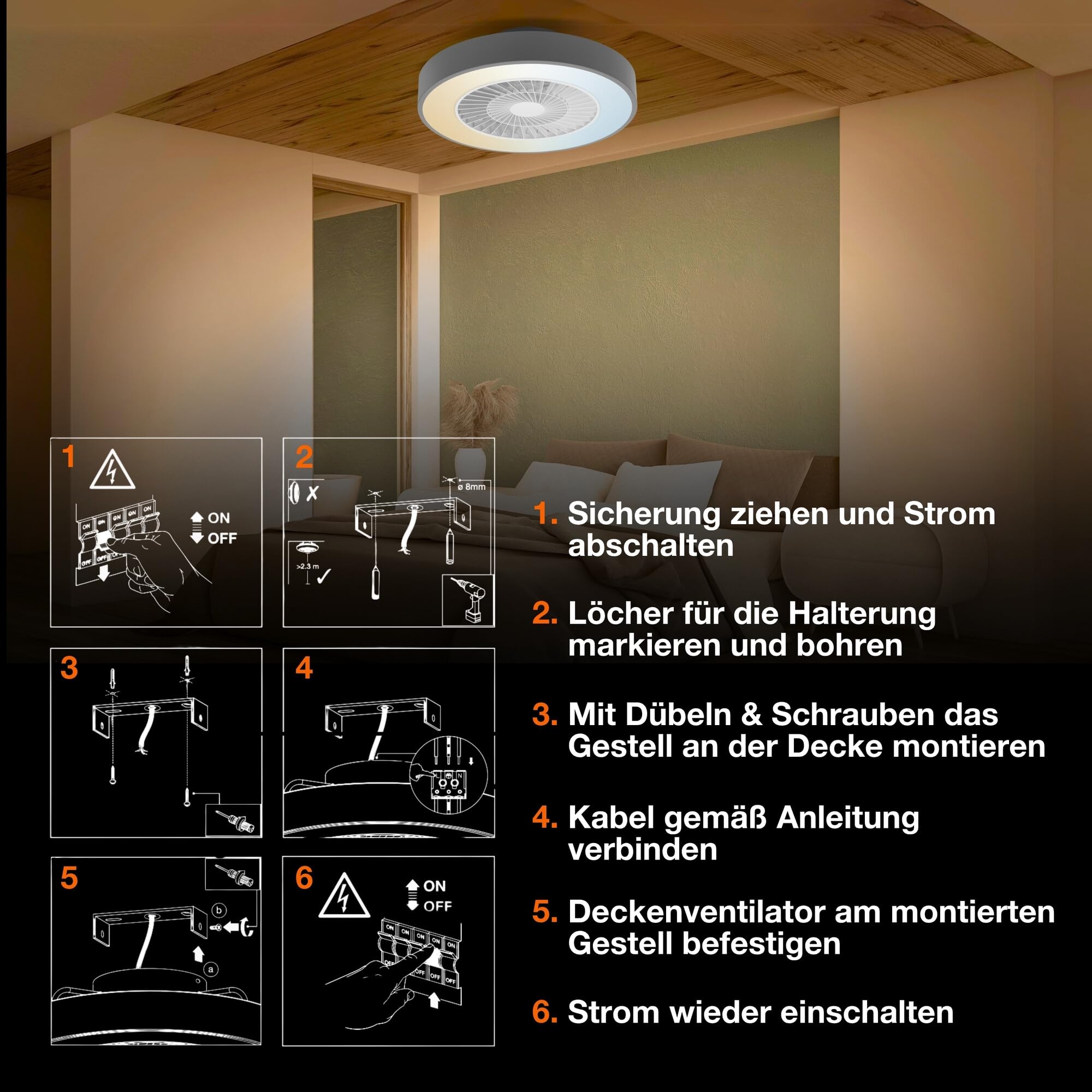 ams OSRAM SMART+ WiFi Deckenventilator Cylinder grau mit Licht