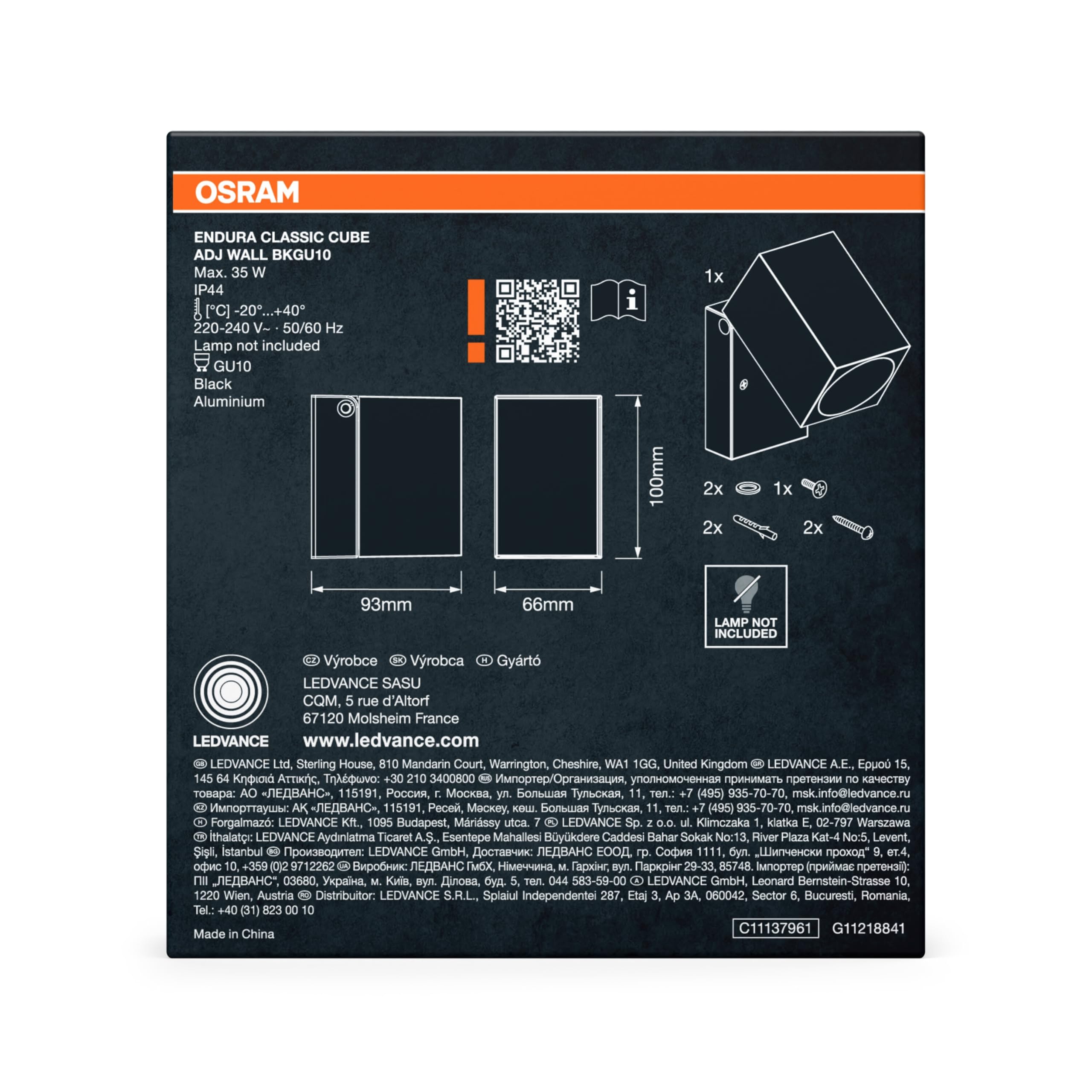 ams OSRAM ENDURA Classic Cube Außen-Wandleuchte GU10 schwarz