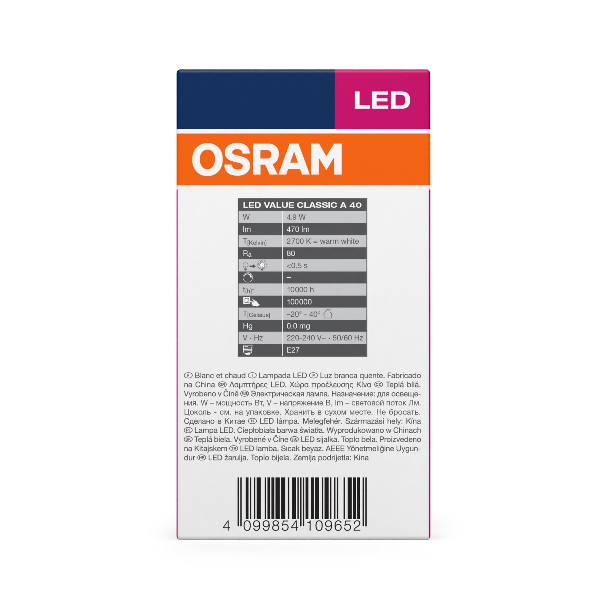 ams OSRAM Star Value A40 E27 Birne Warmweiß 40W 10er-Pack