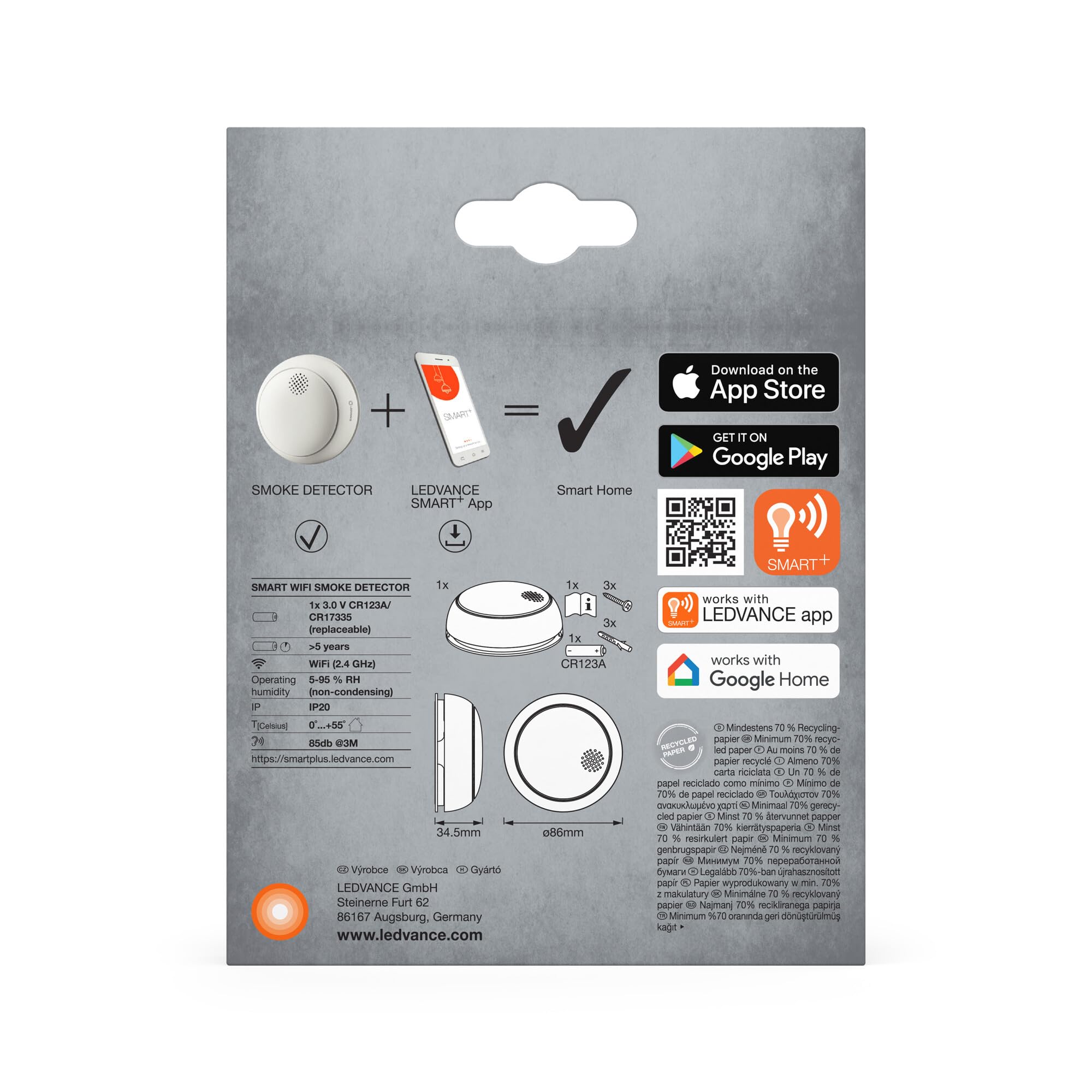 LEDVANCE SMART+ Rauchmelder WiFi weiß EN 14604 App-Alarm
