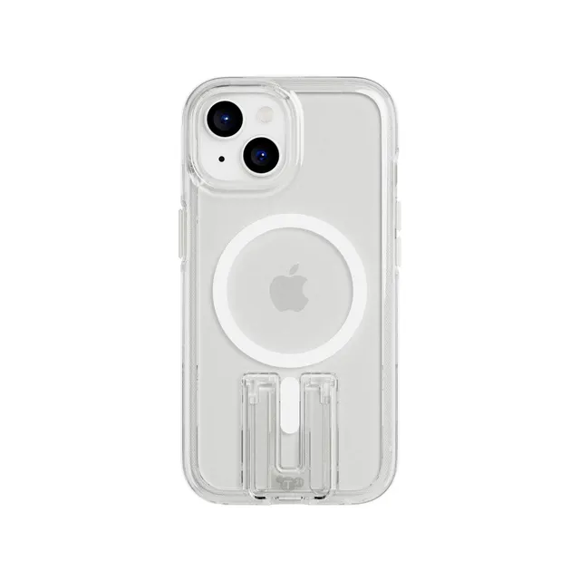 Tech21 EvoCrystal Kick iPhone 13-15 Hülle Clear MagSafe Ständer