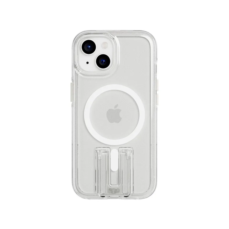 Tech21 EvoCrystal Kick iPhone 13-15 Hülle Clear MagSafe Ständer