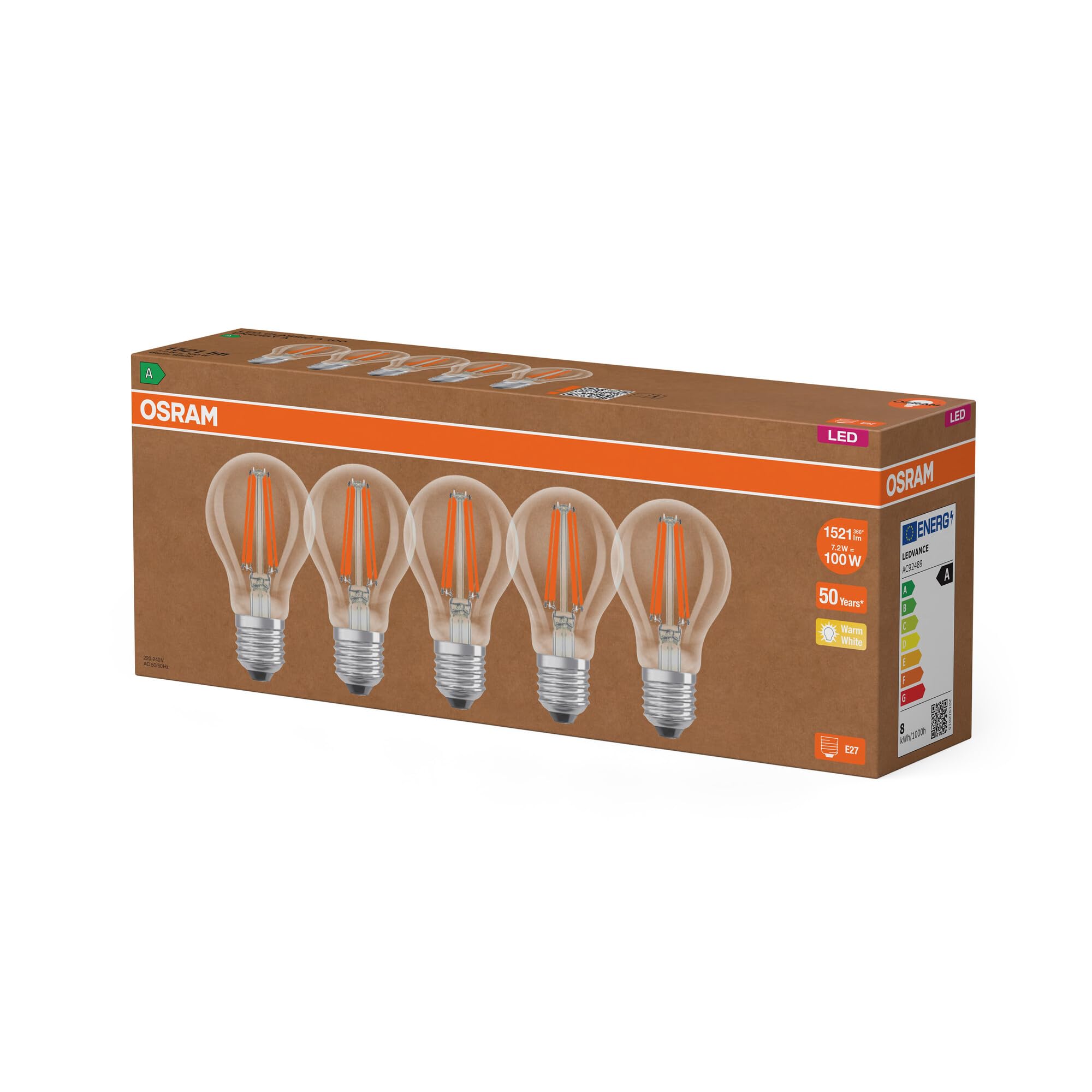 OSRAM SMART+ Filament LED-Birne E27 100W 5er-Pack warmweiß