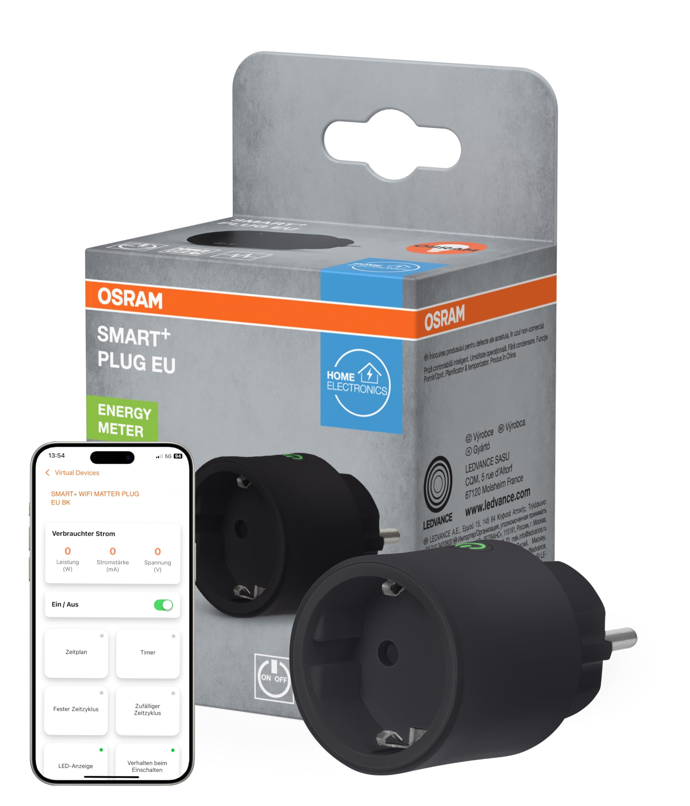 ams OSRAM SMART+ Matter Plug Steckdose schwarz 1er-Pack 2300W