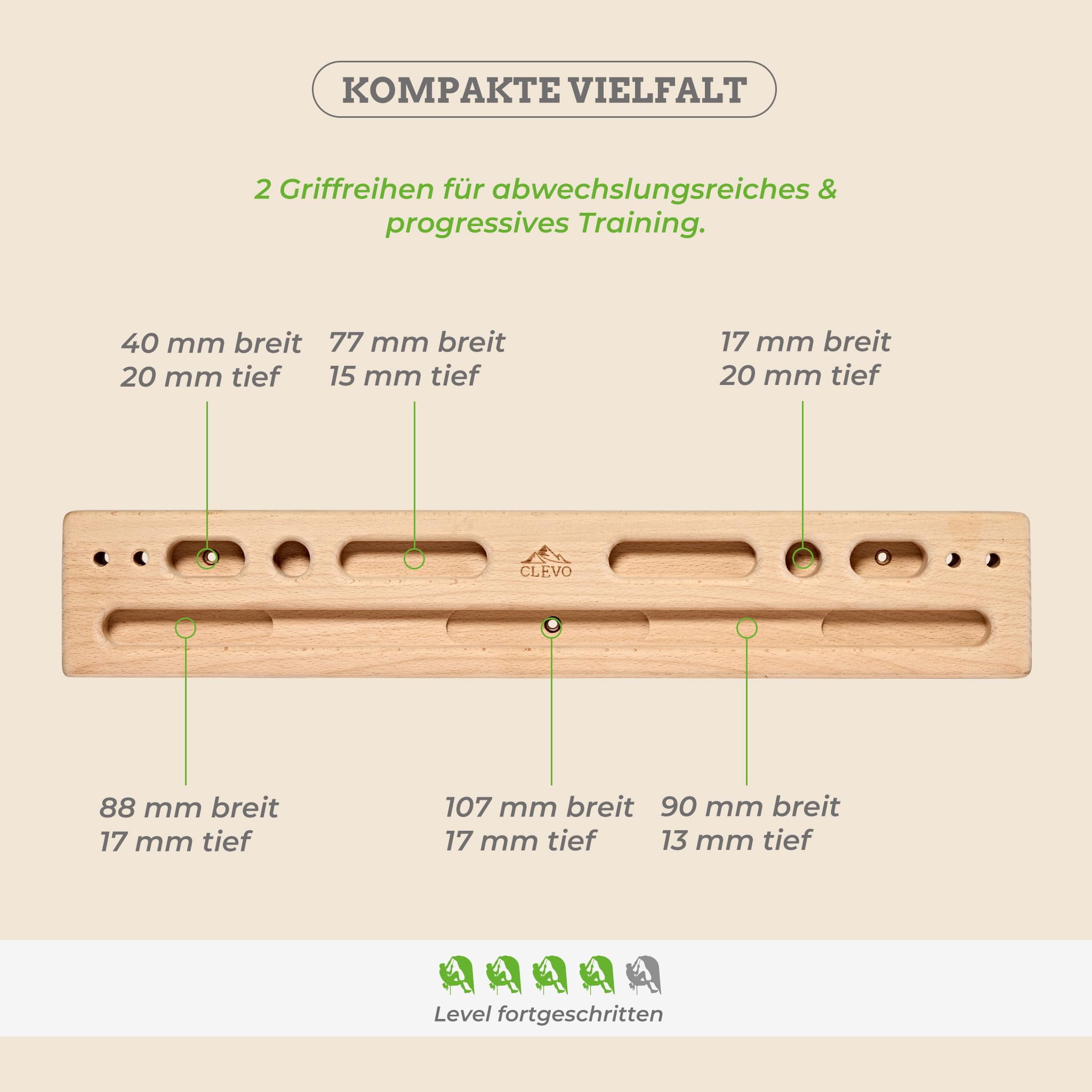 Clevo Fingerboard Flex Hangboard Holz 2 Griffreihen