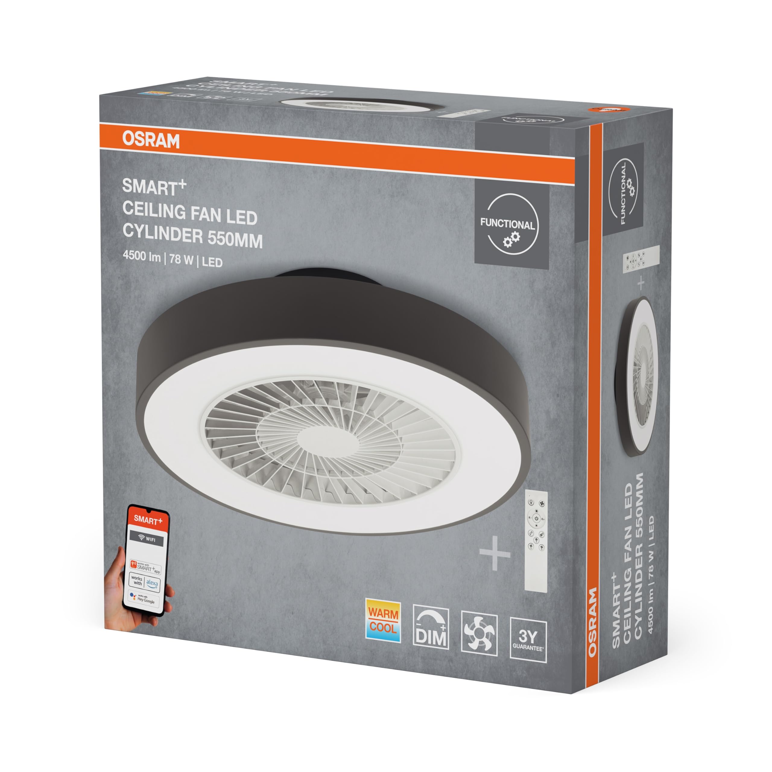 ams OSRAM SMART+ WiFi Deckenventilator Cylinder grau mit Licht