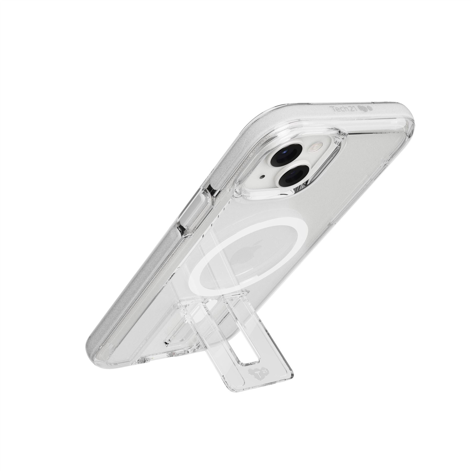 Tech21 EvoCrystal Kick iPhone 15 Plus Handyhülle Weiß Ständer