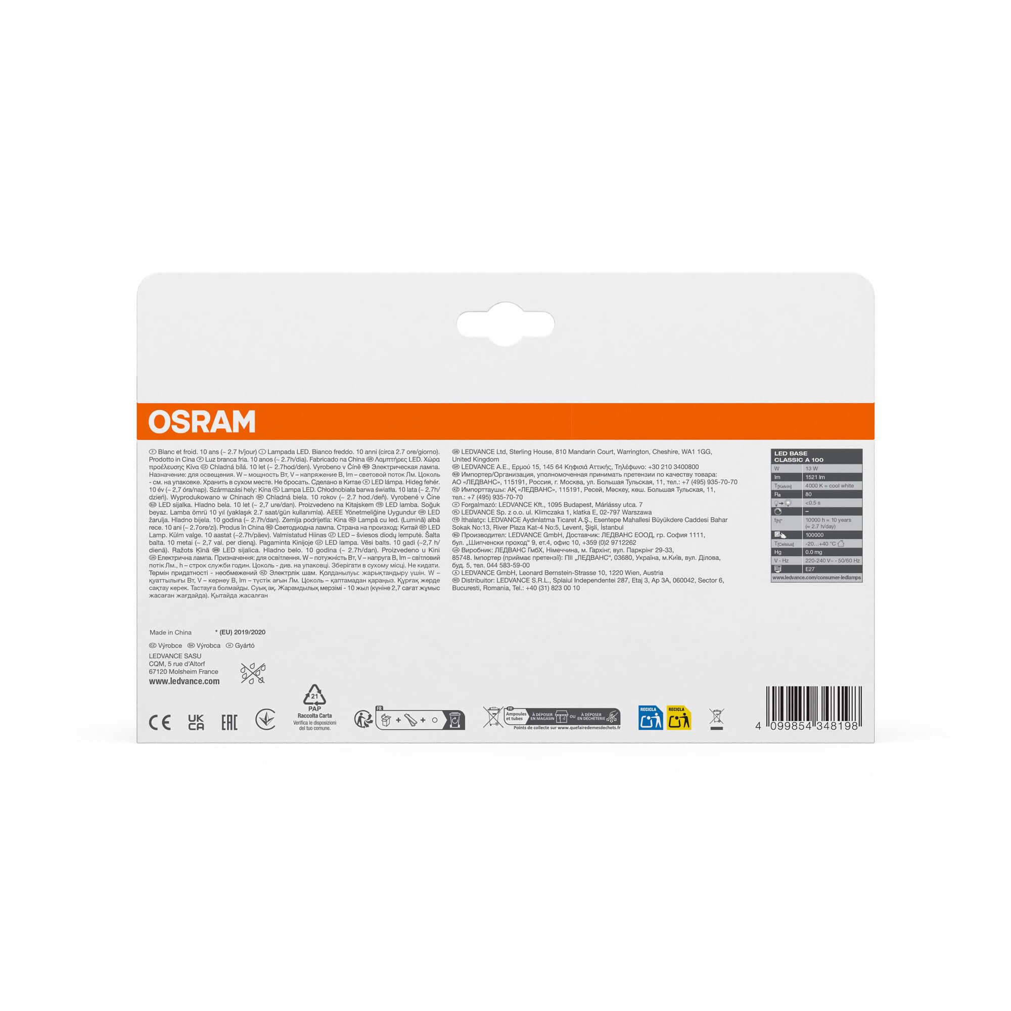 OSRAM SMART+ LED Base Classic A 100 E27 13W 4000K matt