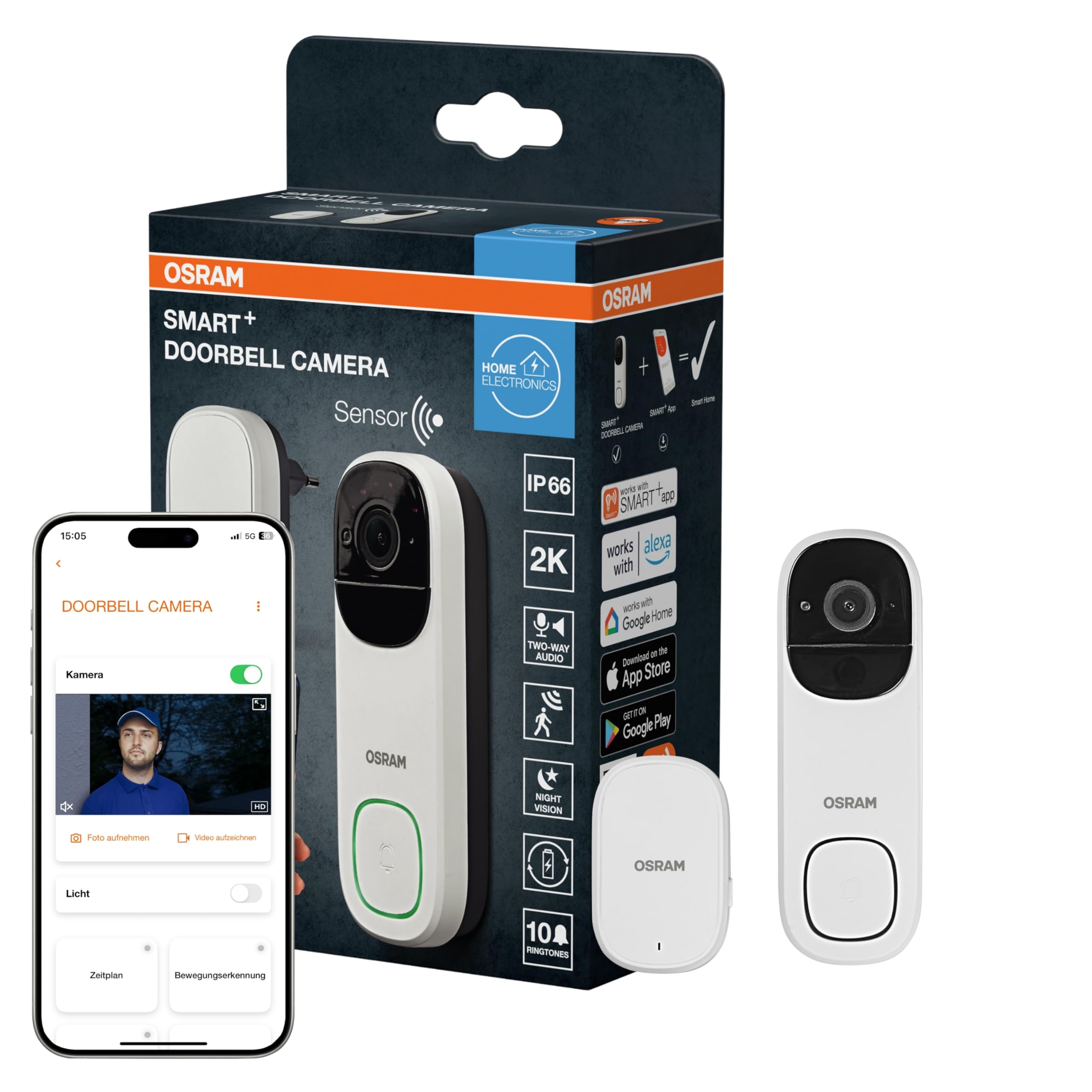 OSRAM SMART+ WiFi Video-Türklingel 2K weiß Akku