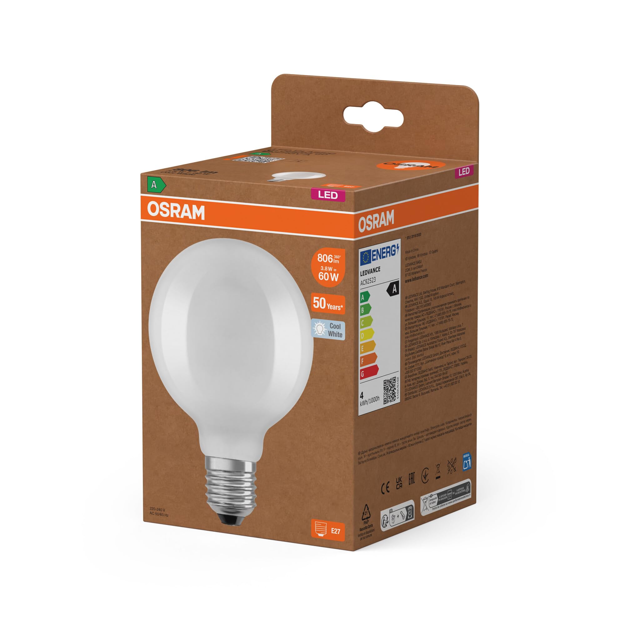 ams OSRAM SMART+ Globe 95 LED Lampe E27 kaltweiß 60W Ersatz