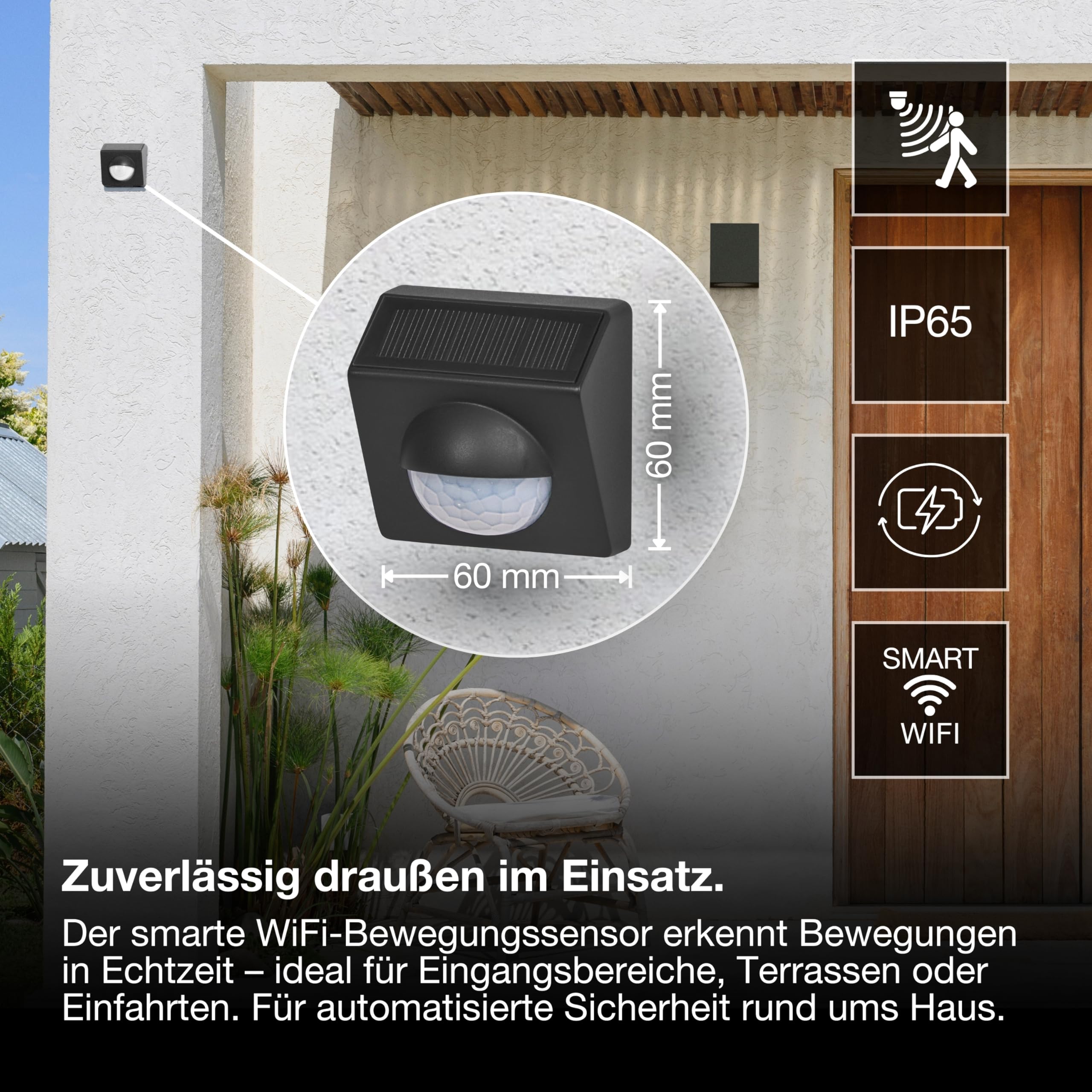 ams OSRAM SMART+ Bewegungsmelder Aussen Dunkelgrau Solar IP65
