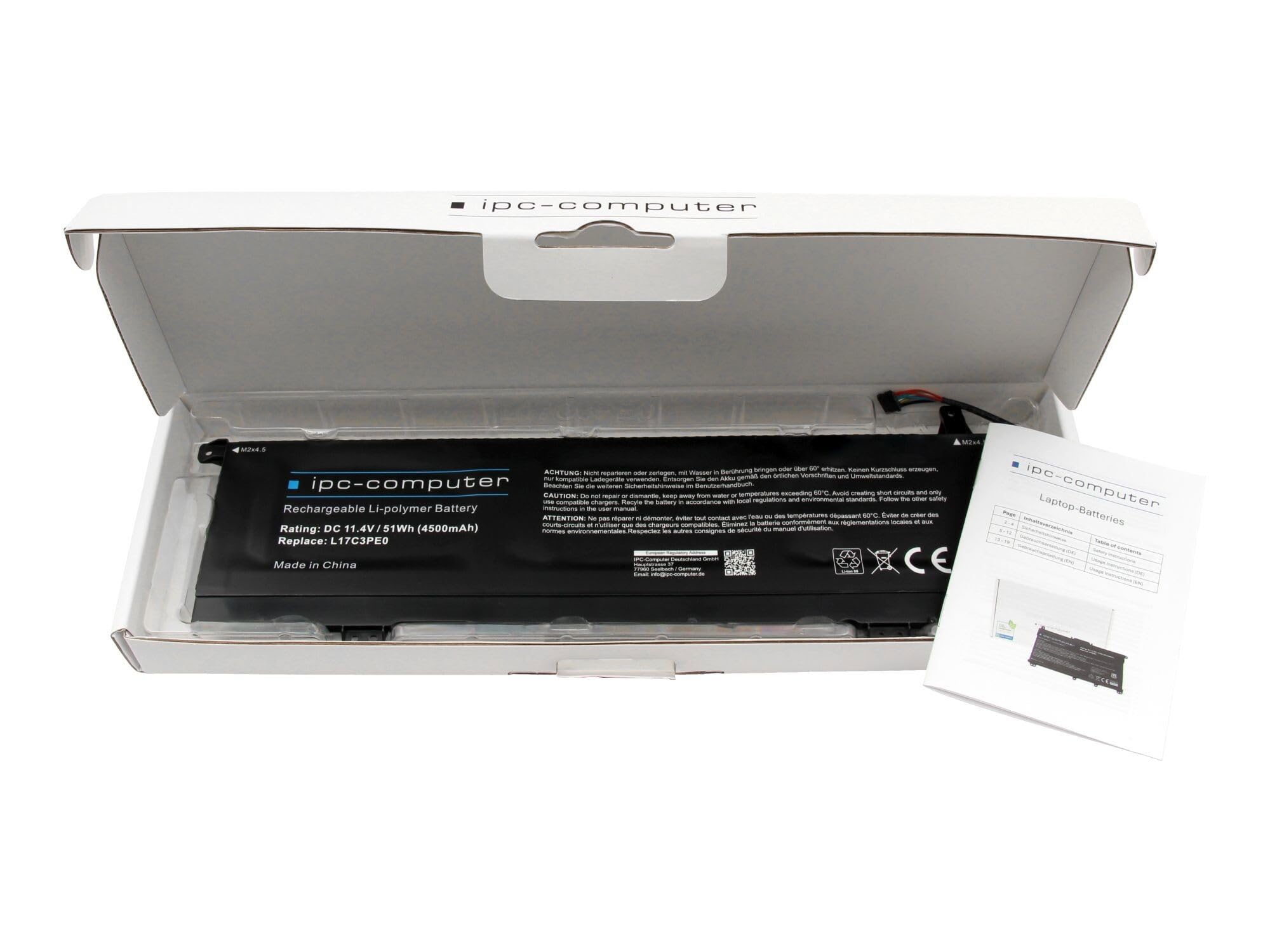 IPC-Computer Akkus L17L3PE0 Laptop Akku 51Wh schwarz