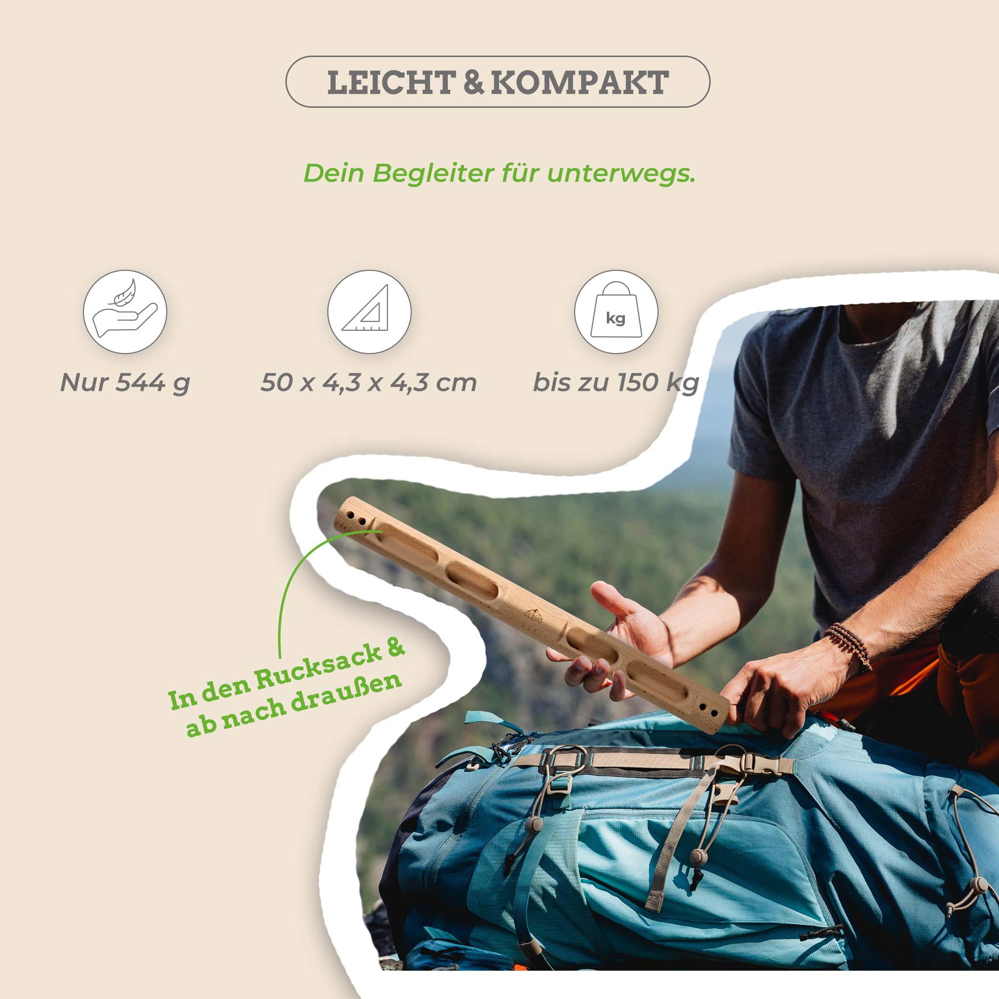 Clevo Fingerboard Slim Hangboard Holz mobil Seilaufhängung