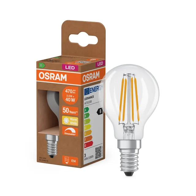 ams OSRAM Classic P 40 LED Tropfen E14 klar dimmbar