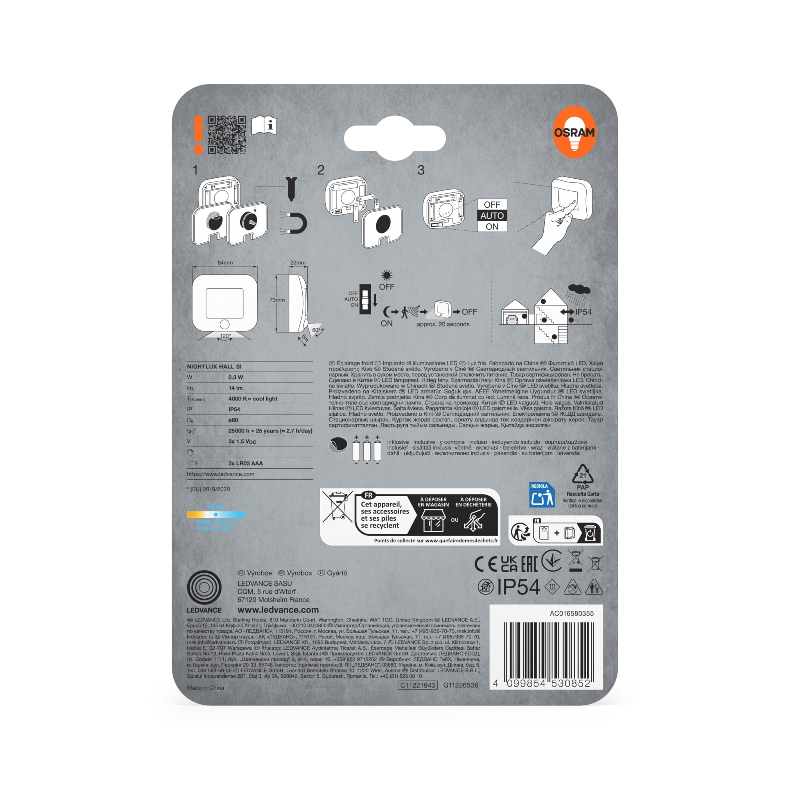ams OSRAM SMART+ NIGHTLUX Hall Nachtlicht Silber 4000K