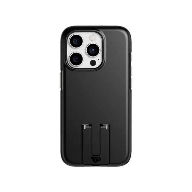 Tech21 EvoCrystal Kick iPhone 15 Pro Hülle Obsidian Black Ständer