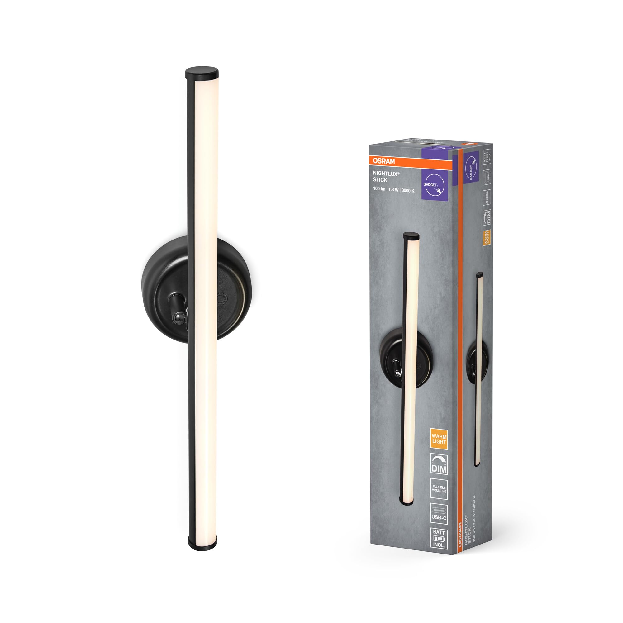OSRAM SMART+ Nightlux Cylinder LED-Leuchte schwarz 3000K Akku