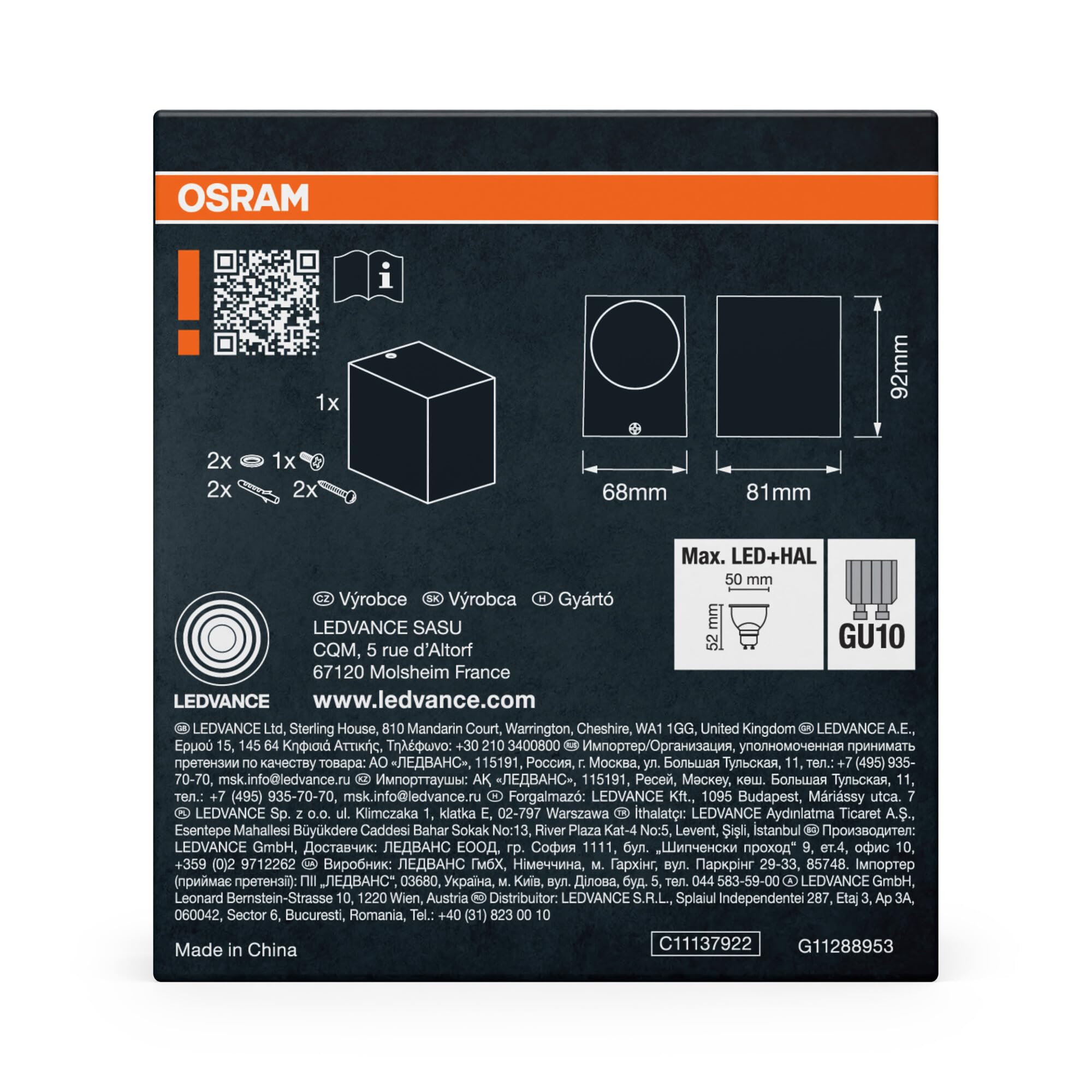 ams OSRAM Endura Square Down Außen-Wandleuchte schwarz GU10