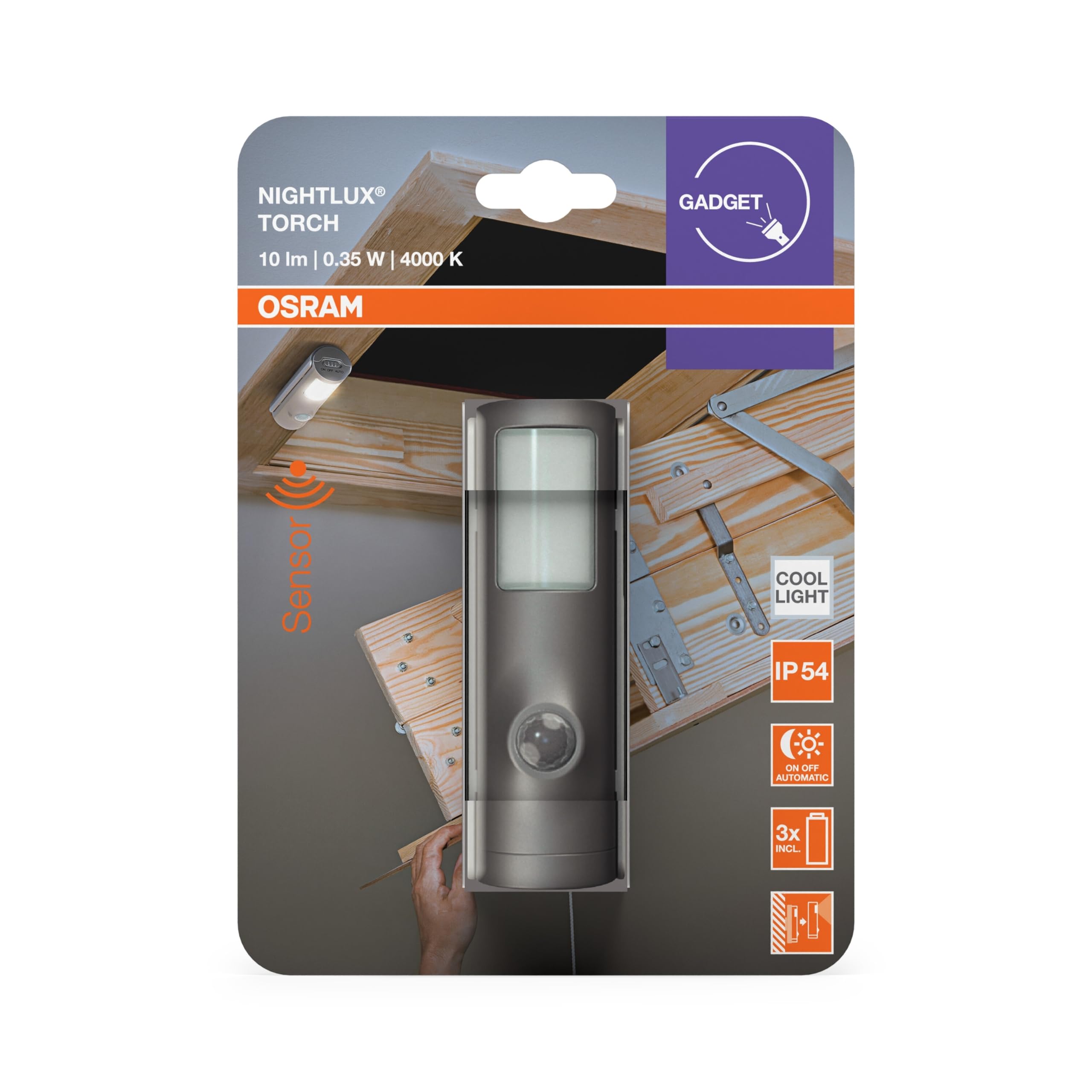 ams OSRAM LED Nachtlicht silber 2in1 mit Bewegungsmelder