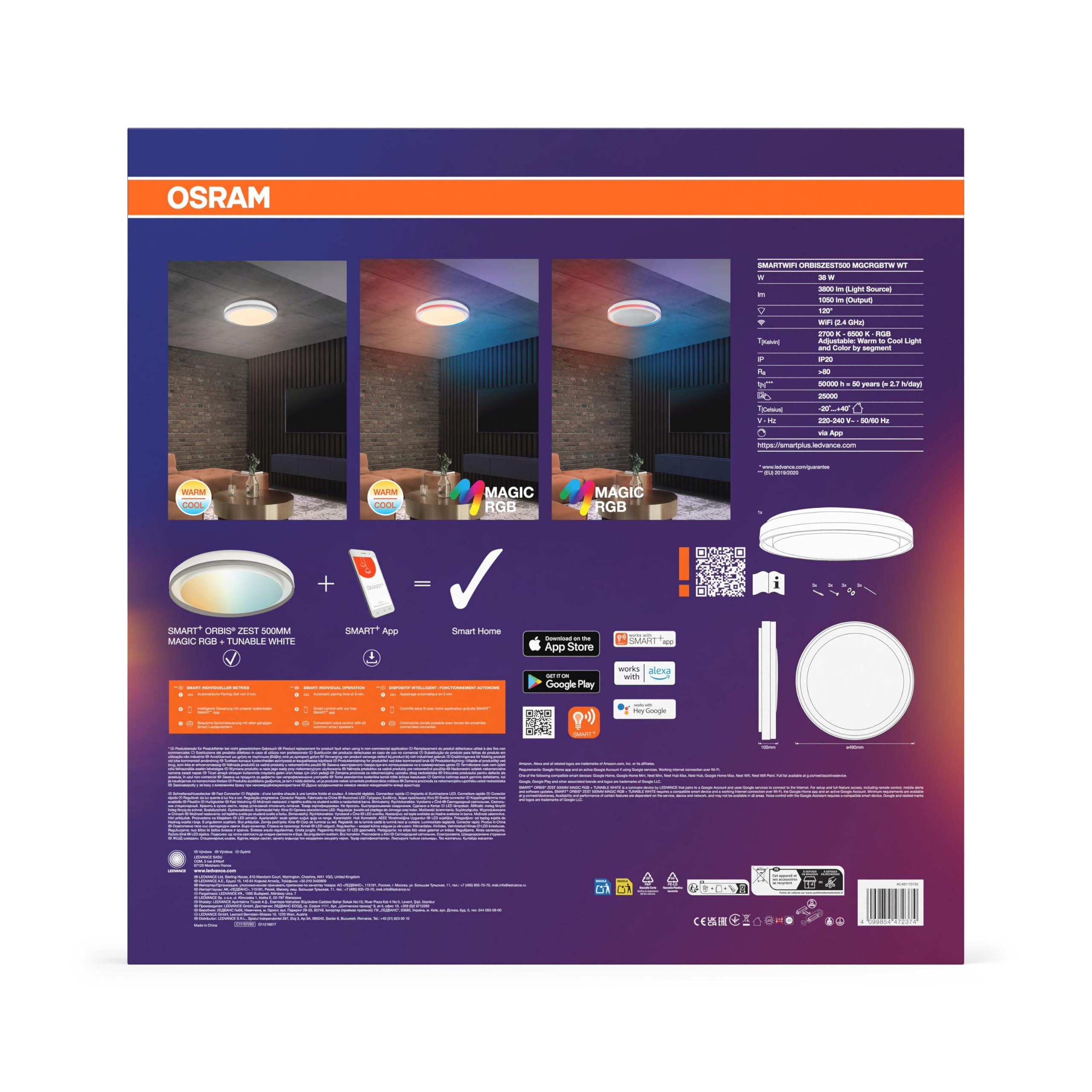 OSRAM SMART+ WIFI Magic Deckenleuchte weiß 50cm 32W RGB