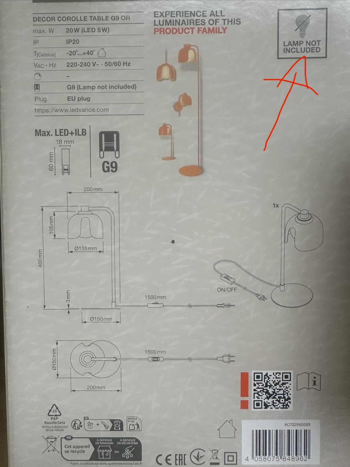 OSRAM Decor Corolle Tischleuchte G9 schwarz Retro