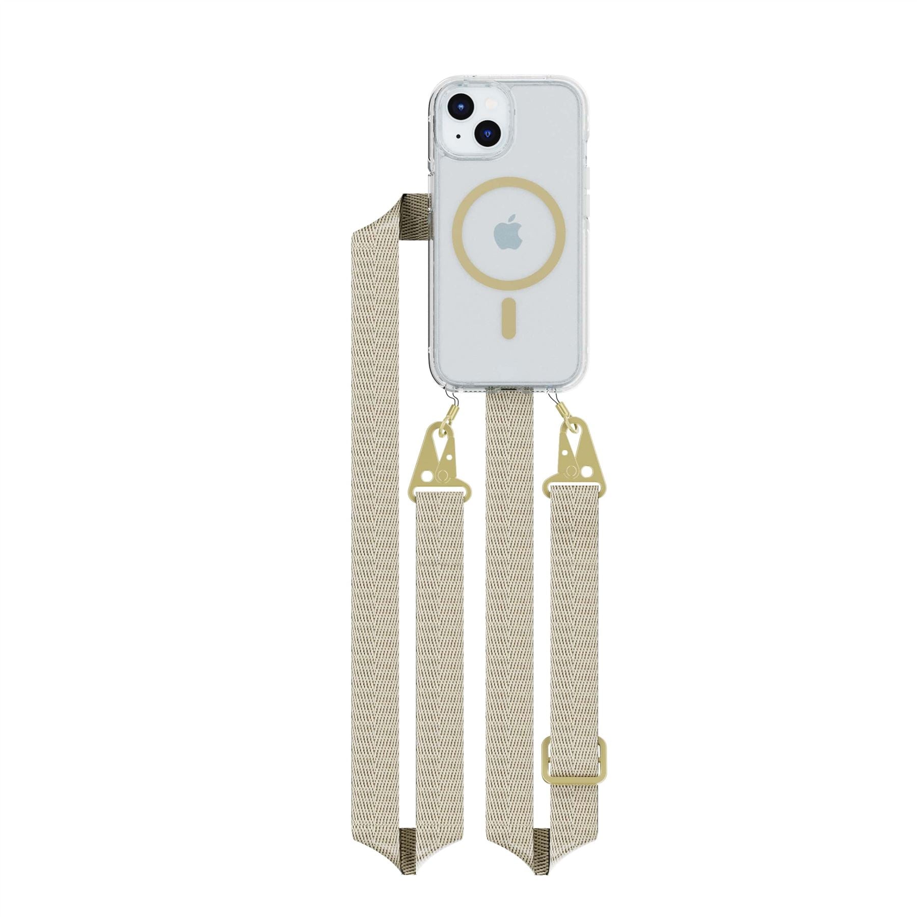 Tech21 FlexQuartz iPhone 15/14/13 Hülle Clear/Gold MagSafe Band
