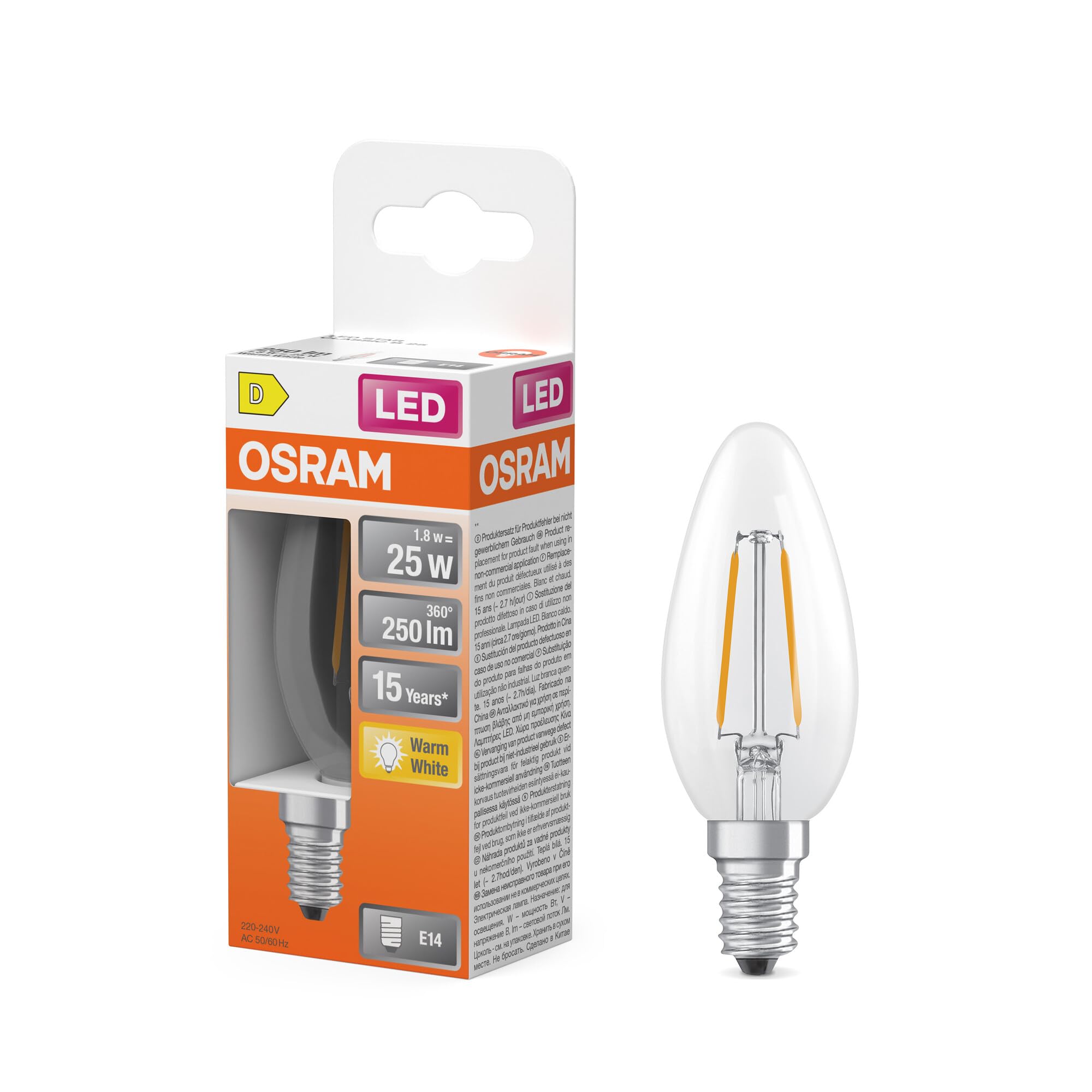 ams OSRAM Smart+ P40 LED E14 4,2W 5er-Pack warmweiß